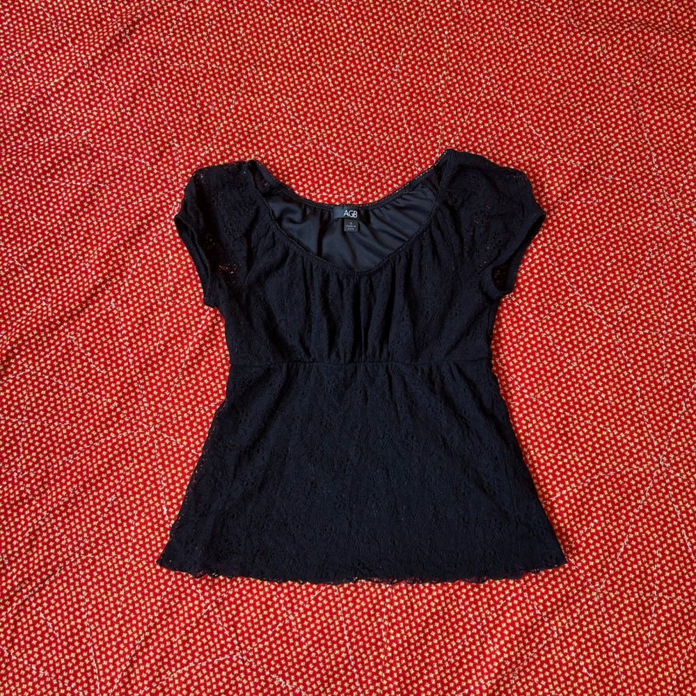 AGB Vintage 2000s Black Lace Cap Sleeve babydoll style Empire Waist Top Small